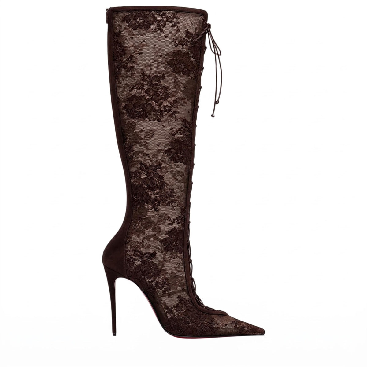 Bottes pointues à talons hauts Sexy Lace Black Bottes sur la cheville Sol rouge