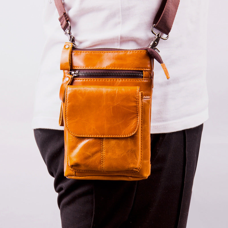 Poche en cuir homme Multifonctionnel Petit sac Sports de plein air Une épaule
