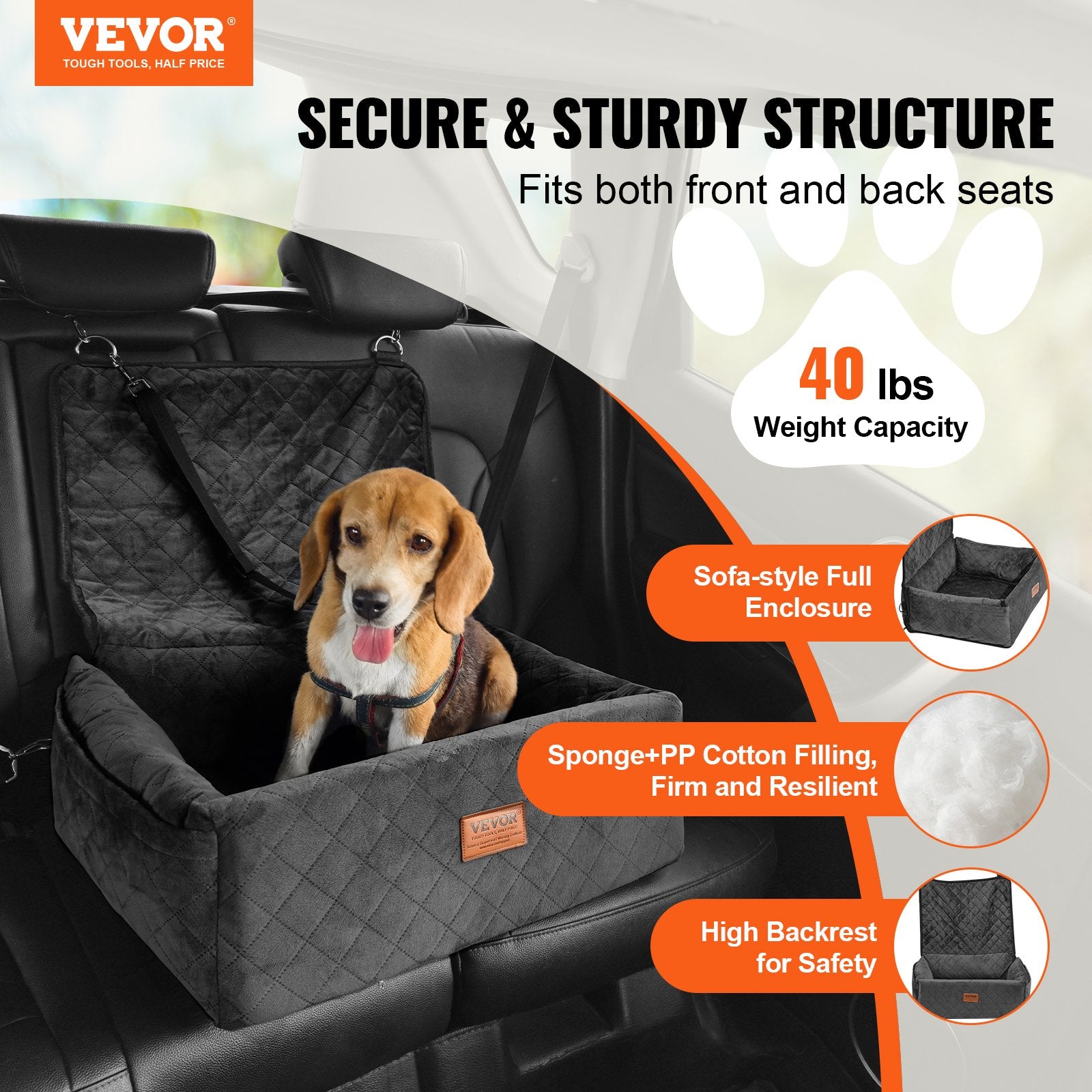 Booster de chien Siège de voiture Pet Siège de voiture pour petit chien moyen jusqu'à 40 Lbs noir