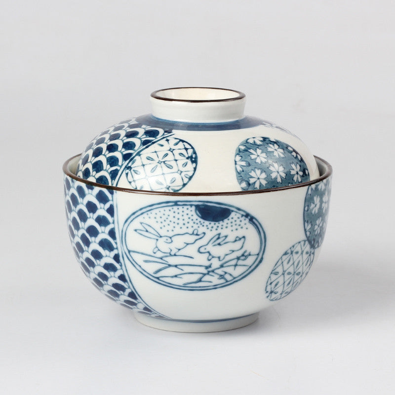 Bol de riz en céramique japonaise avec coupe de préservation de lard