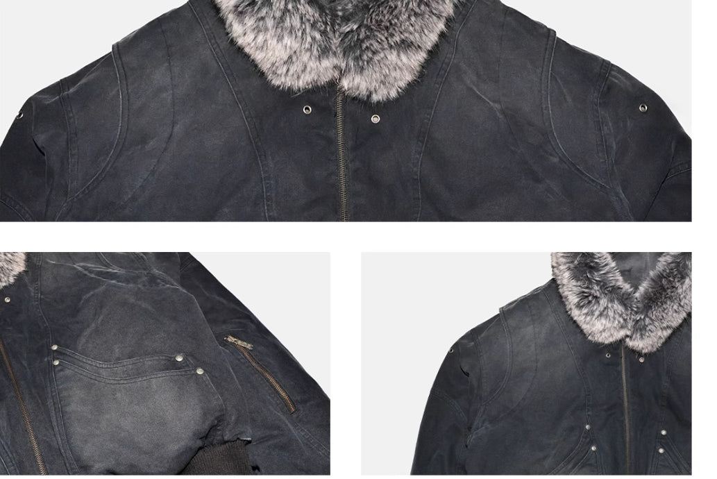 Collier de fourrure Toile lavée Split Mountain Carving Veste