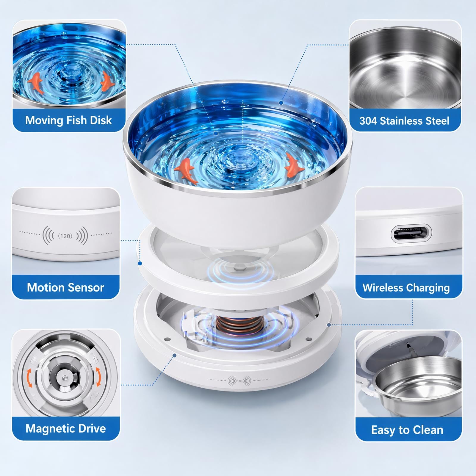 304 Fontaine d'eau pour animaux intelligents en acier inoxydable