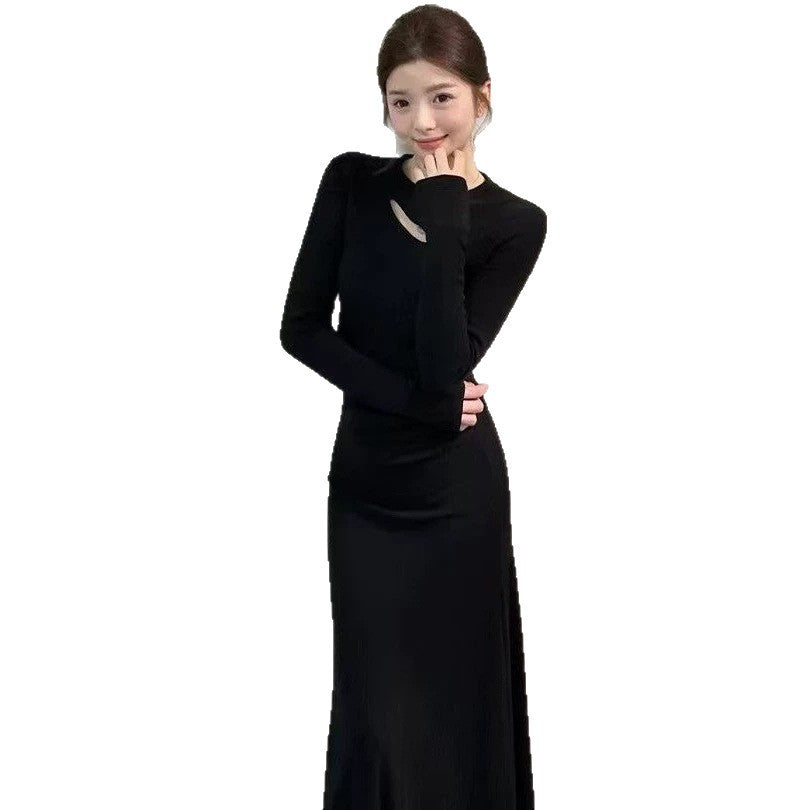 Robe vintage de style français à manches longues ajustées