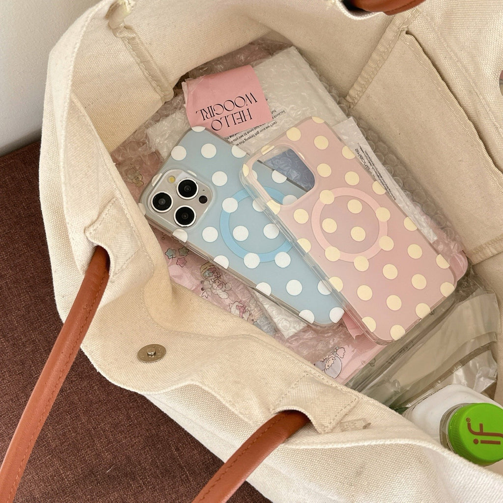 Aspiration magnétique Shell Dopamine Polka Dot Phone Case Double couche Hard Shell