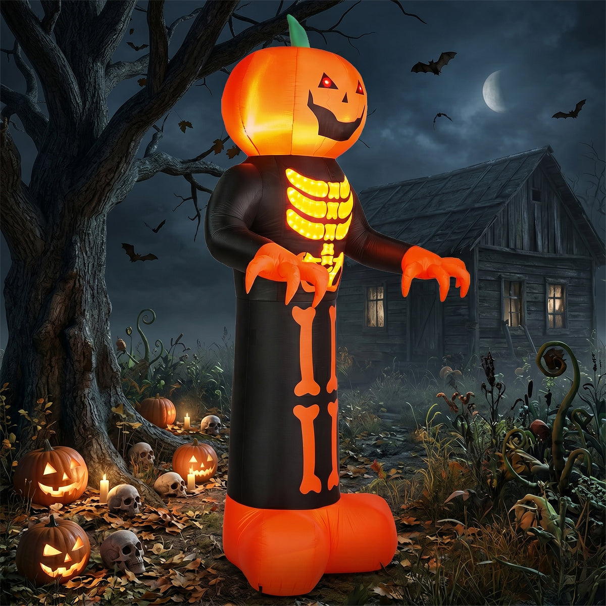 12ft Décor gonflable d'Halloween avec côtes de squelette