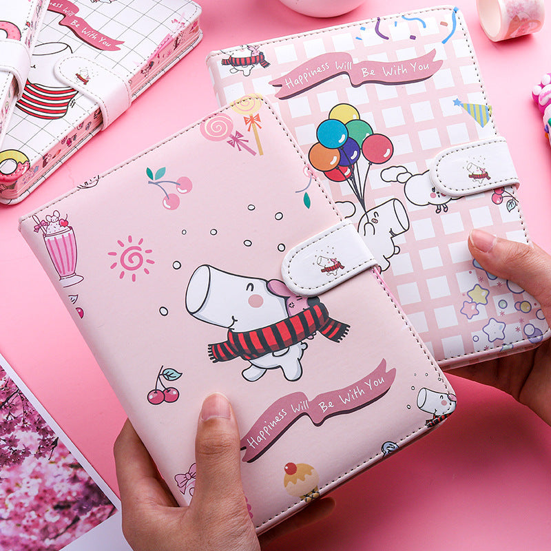 Kaba Ours Hippo petit blanc magnétique boucle carnet portable carnet fille coeur créatif
