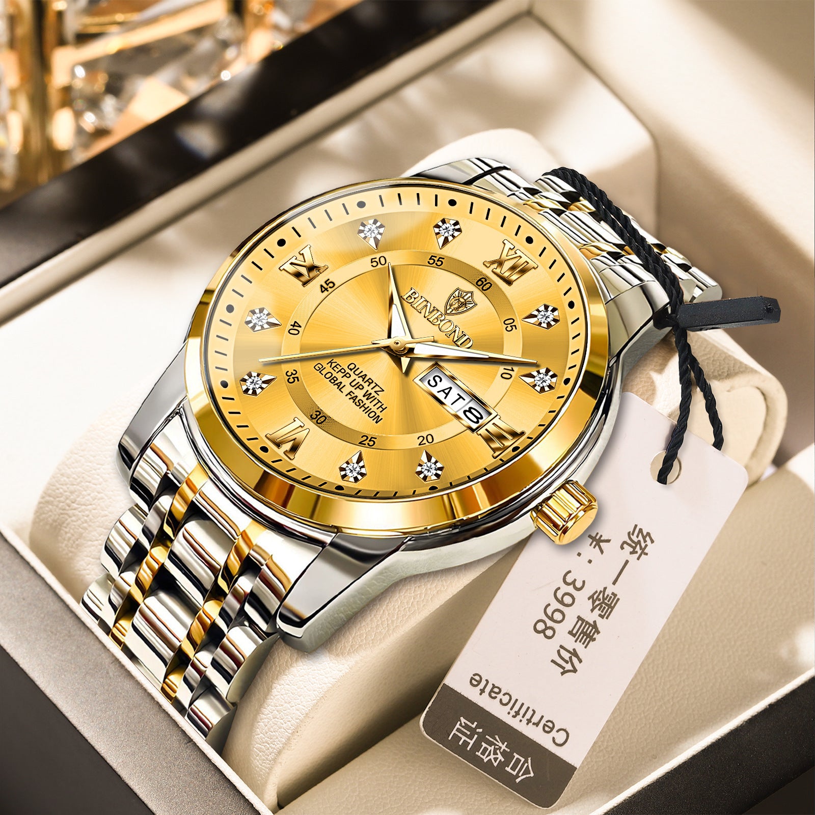 Binbang Business Light-Luxury Quartz Montre pour hommes