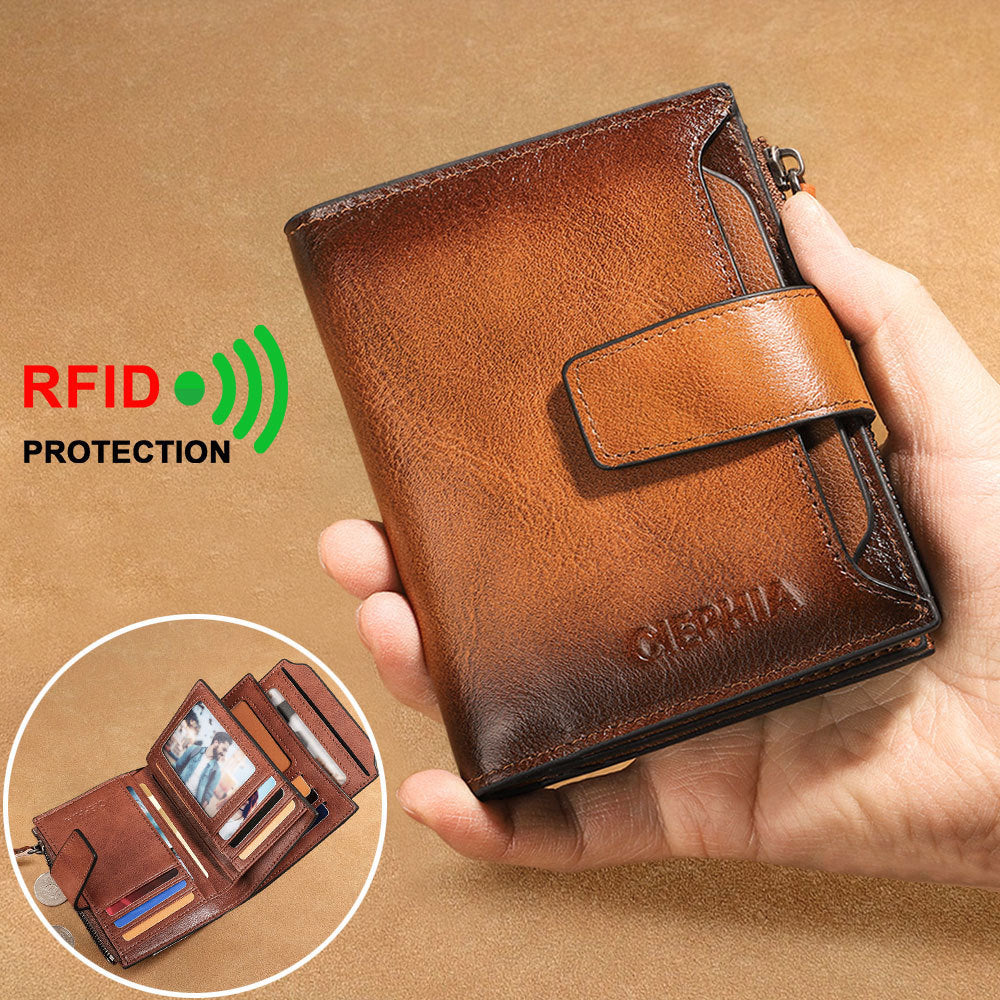 Porte-monnaie en cuir pour hommes multifonction antivol Zipper
