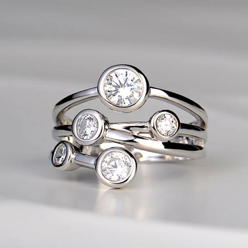 Anneau de Zircon de cercle de ligne géométrique créative