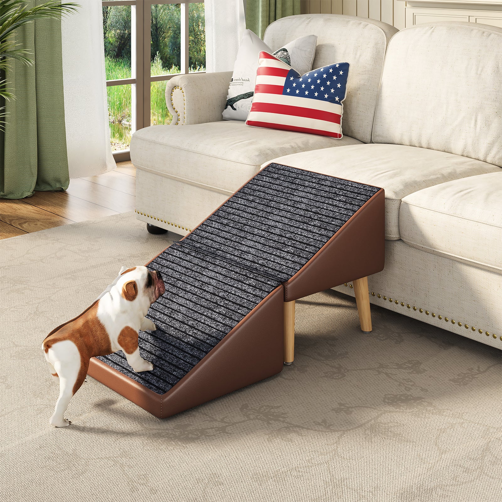 3-en-1 Dog Ramp 18.89"×17.91"×20.08" avec stockage – Étables pour chiens âgés et blessés &