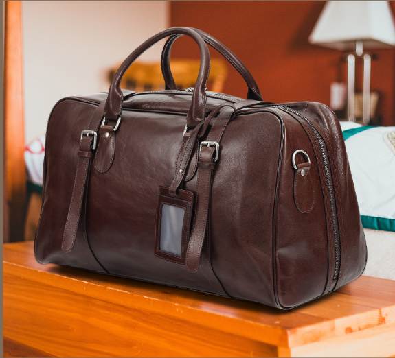Sac à bagages en cuir tanné aux légumes