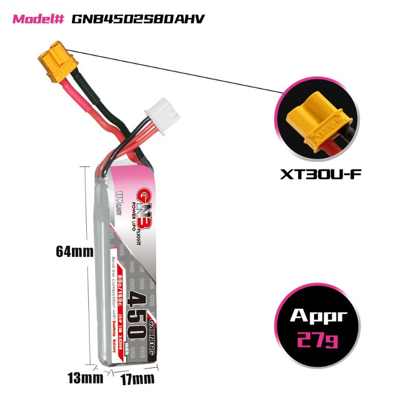 Haute énergie GNB 450mah 2s 76V HV 80C Télécommande Petit Quadcopter Polymère Lithium Batte