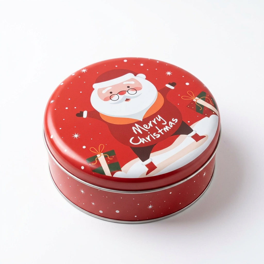 Boîte cadeau en métal rond de Noël Père Noël