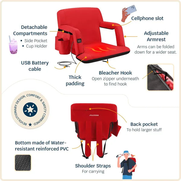 Siège de stade inclinable chauffé Alpcour pour les bleachers avec support arrière