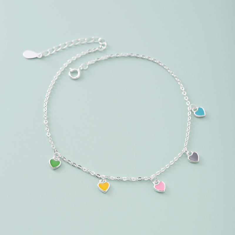 925 Argent Sterling Coeur coloré huile-dépôt de cheville pour les femmes