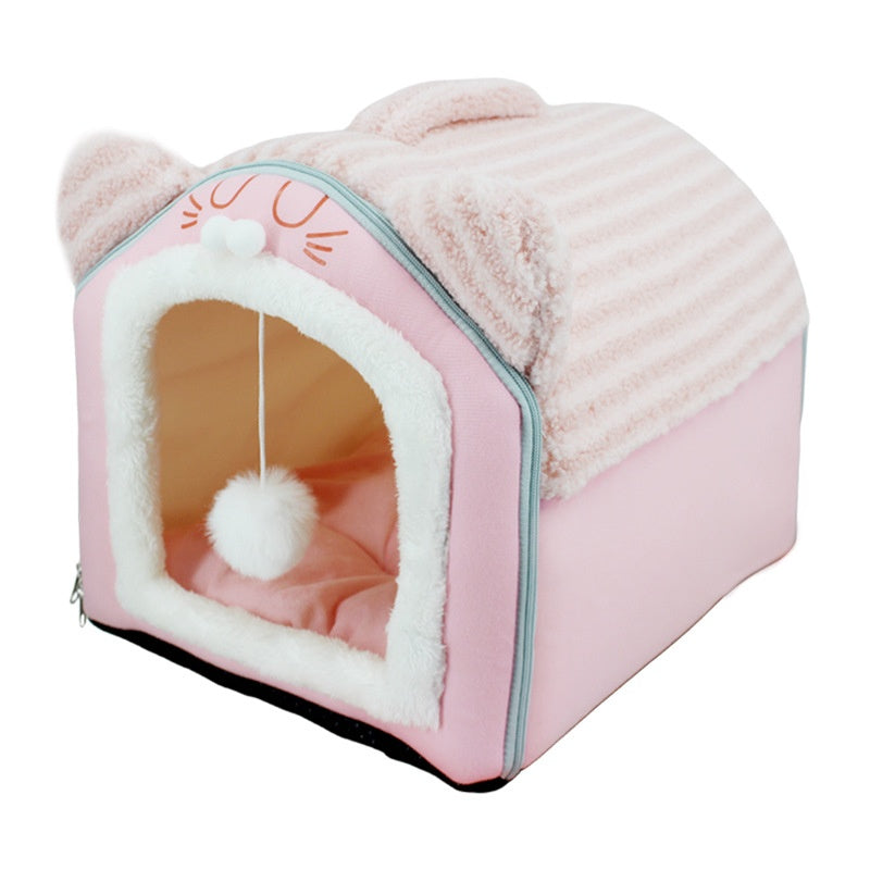 Warm, removable, washable plush pet bed with full enclosure