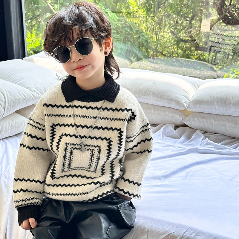 Chandail enfant Retro Garçon Automne et hiver épaississant Chandail bébé