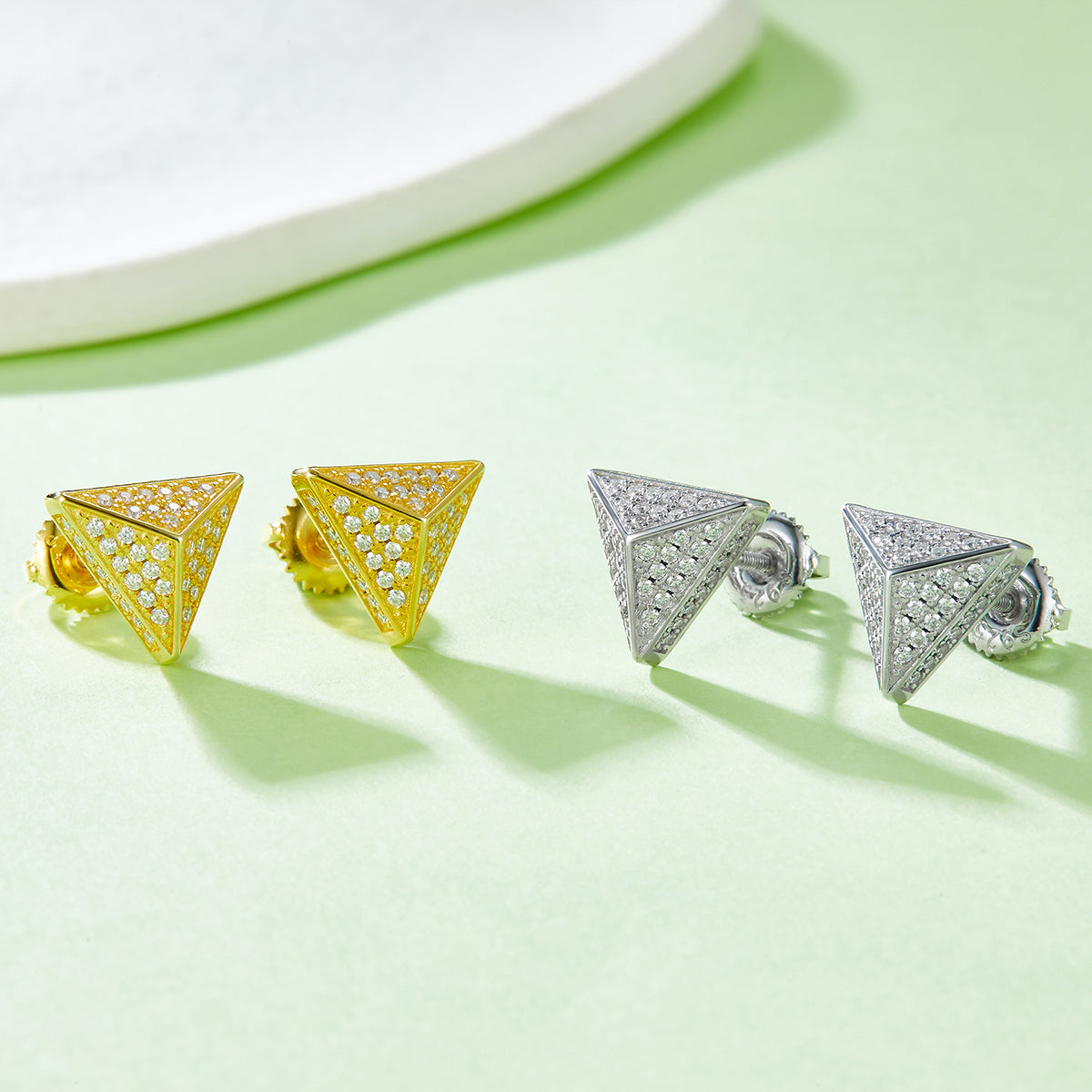 S925 Argent Sterling 114pcs D Couleur VVS1 Triangle de Moissanite Boucles d'oreilles Pyramide 3D