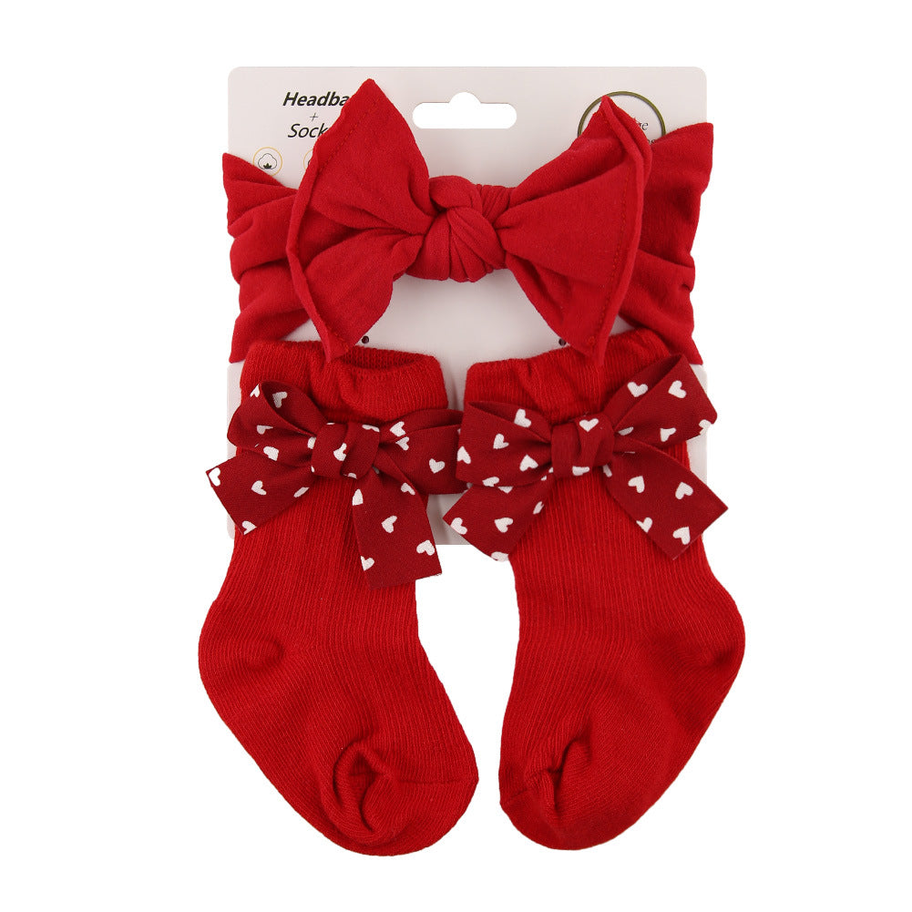 Bande de cheveux bébé Bow Chaussettes costume pour enfants Noël Grandes chaussettes Bow Combinaison