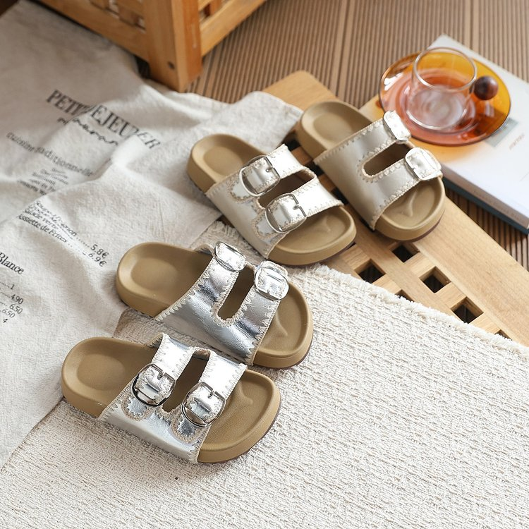 Été Coréenne filles Buckle Décor Diapositive Slippers Sandales à semelle épaisse