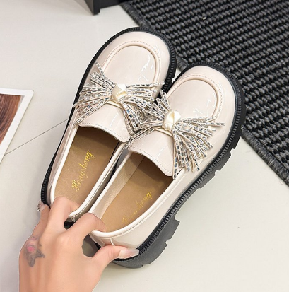 Filles Strass Strap Bow Paris Mode Style Square Ouverture Chaussures en cuir Early Fall Shi