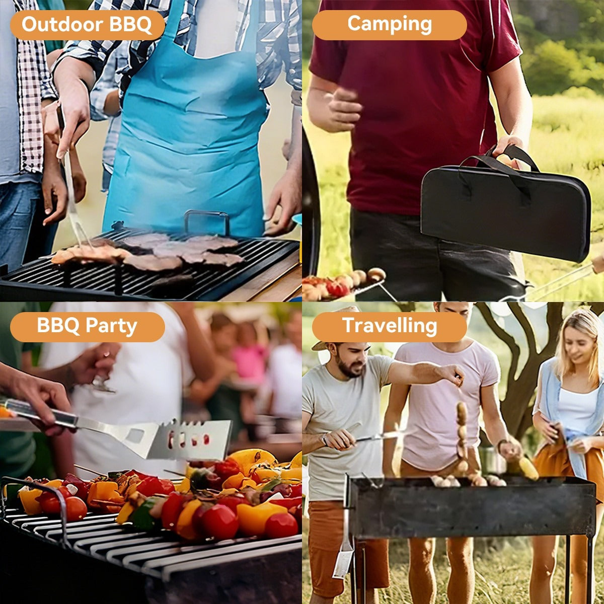 14X en acier inoxydable BBQ Barbecue Ensemble d'outils de grillage extérieur Kit Portable