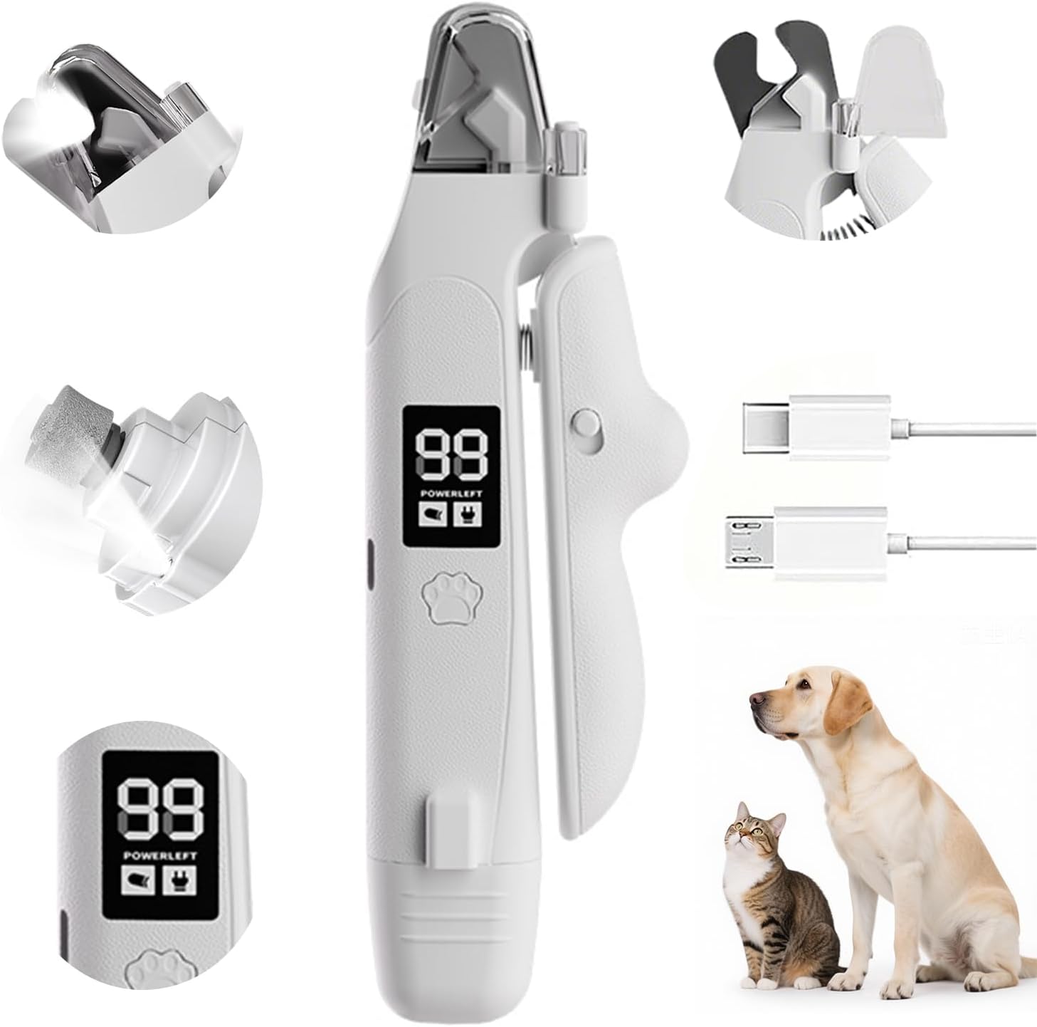 2-en-1 Led Light Cat Anti-blood Grinder Chien chien Clipper de ongles Clipper de ongles