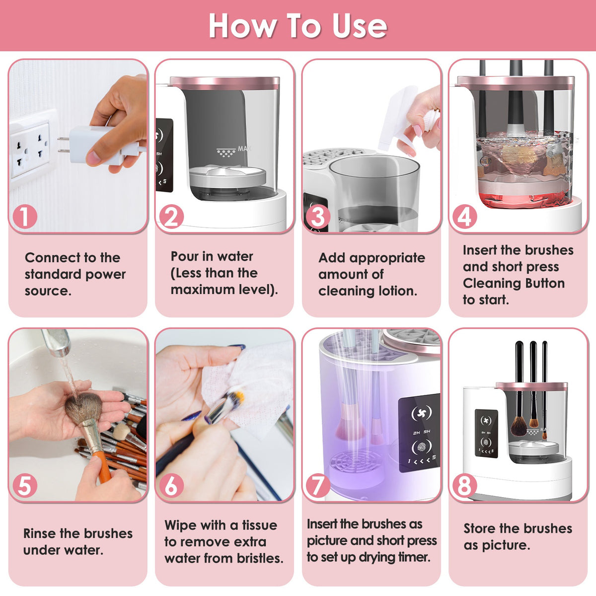 4 En 1 Nettoyeur de brosse électrique USB Powered Automatic Brush Blender Machine avec le temps