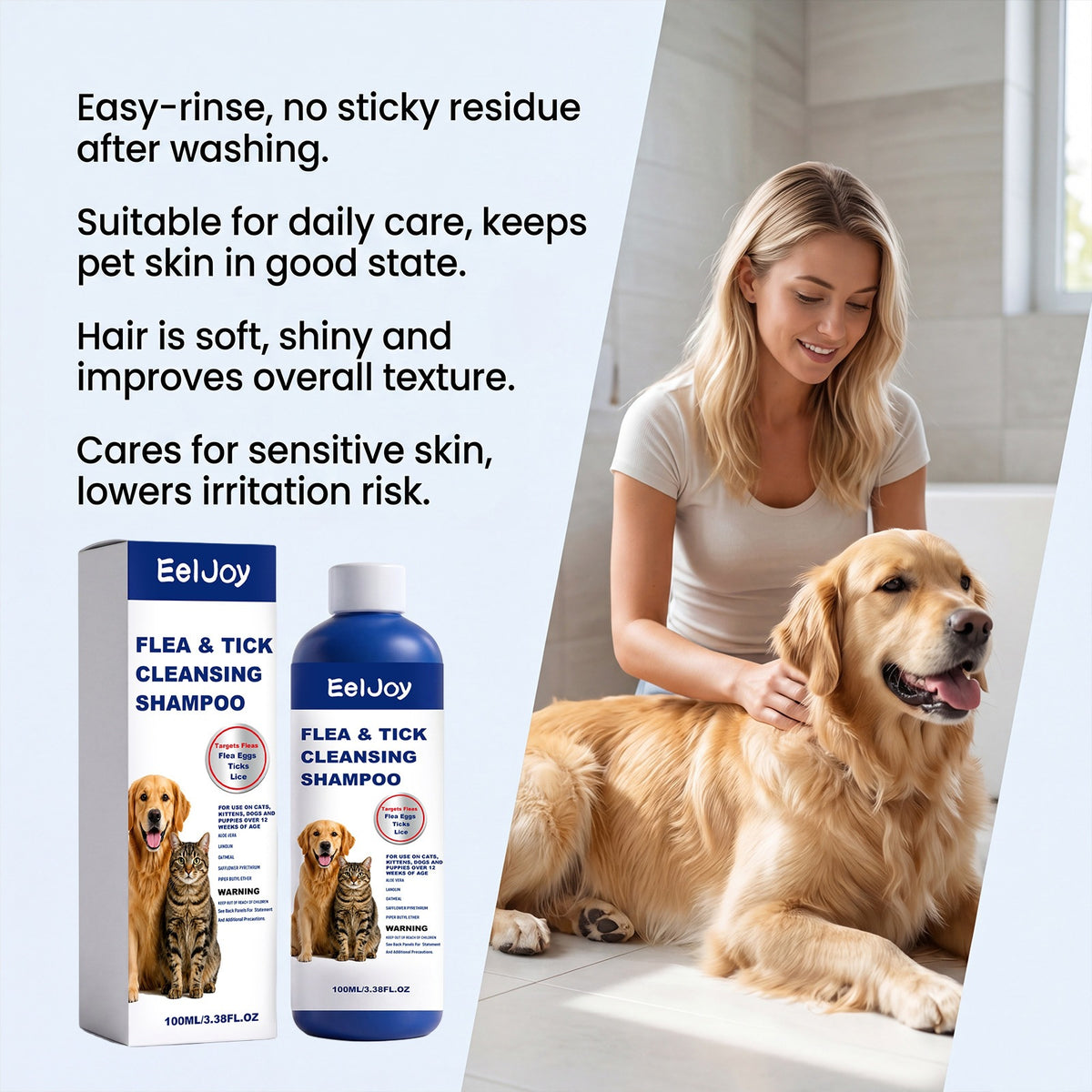 Eeljoy Pet Flea et Tick Cleaning Shampooing Formule douce Nettoyage efficace pour les animaux
