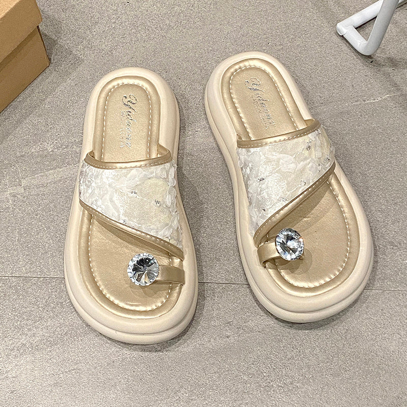 Femmes Retro National Wind Floral Jacquard Platform Sandales Slide Matching Daily