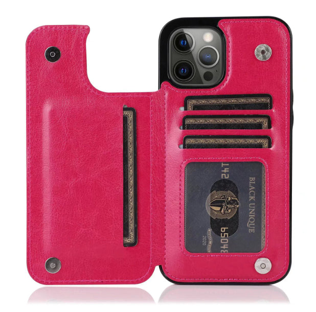 Solid Couleur Double boucle téléphone portable en cuir Case