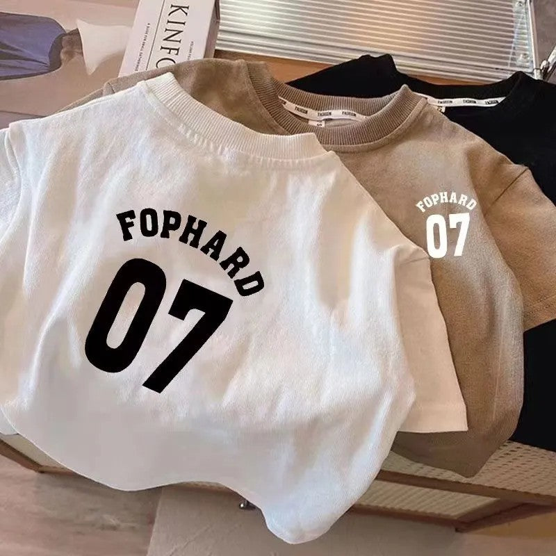 T-shirt en coton à manches courtes pour enfants avec impression lettre