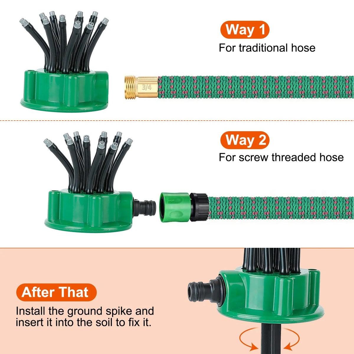 Sprinkler de pelouse flexible à 360° Automatique 12 tubes Sprays d'irrigation d'eau de jardin Garden Sp
