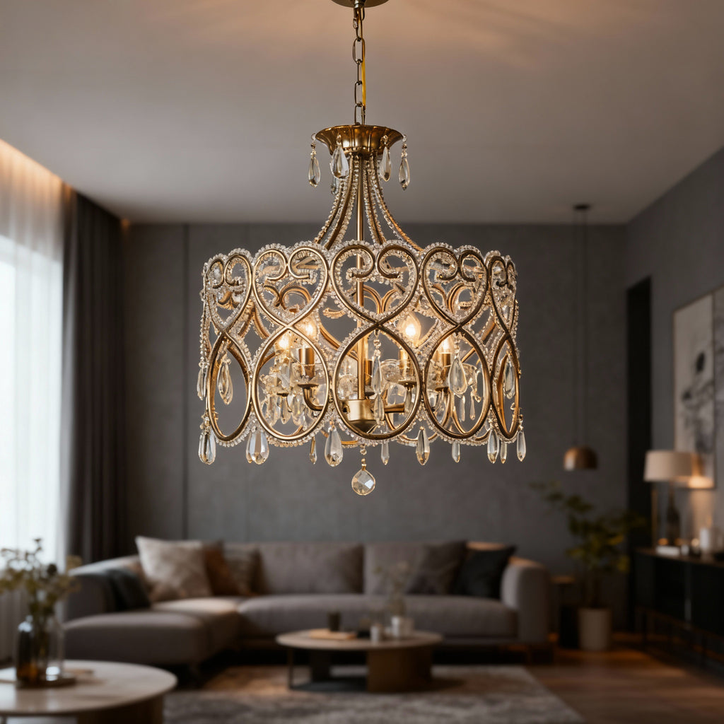 Lustre de cristal vieilli pour un salon de luxe français