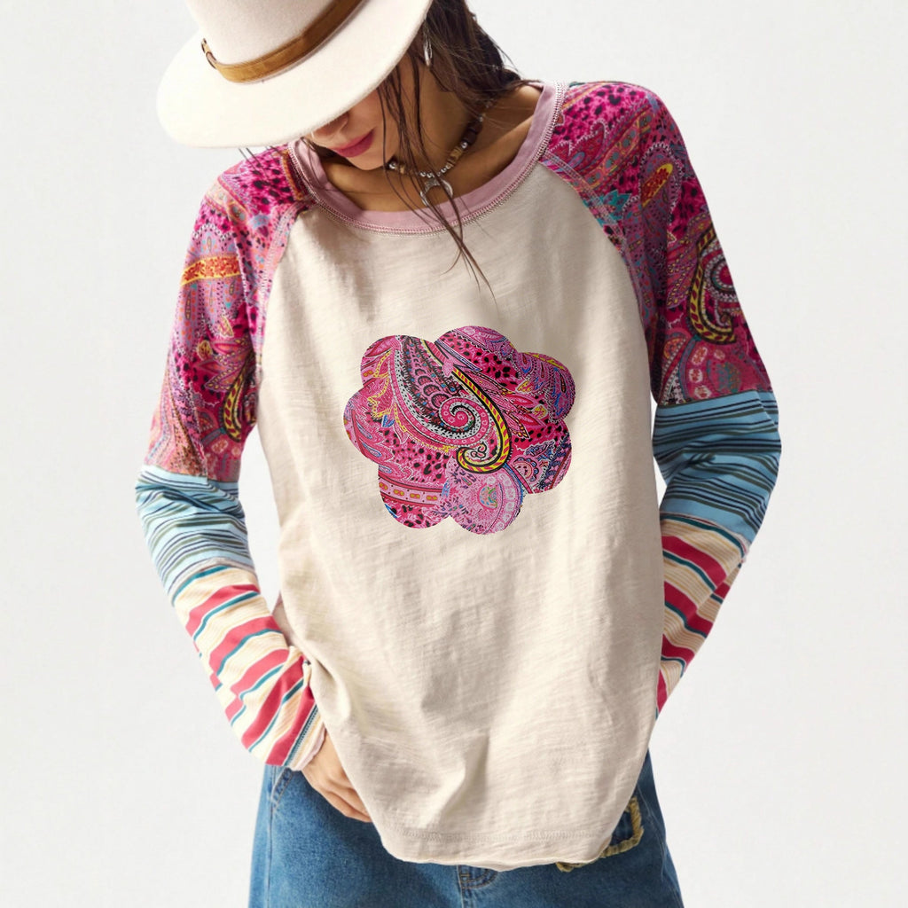 T-shirt manches longues imprimé pour femmes Col d'équipage
