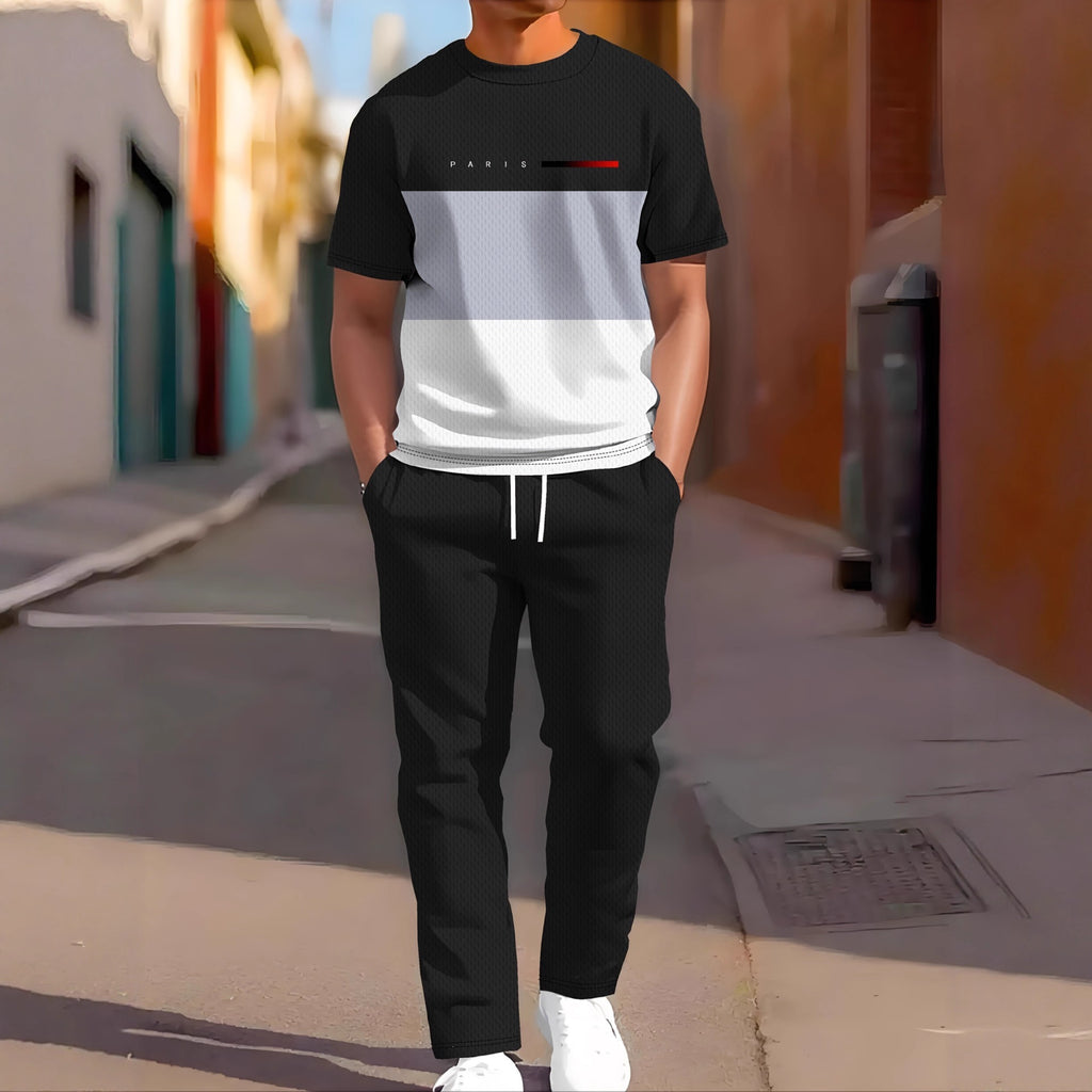 Vêtements de sport occasionnels manches courtes et pantalons longs Imprimés Ensemble deux pièces