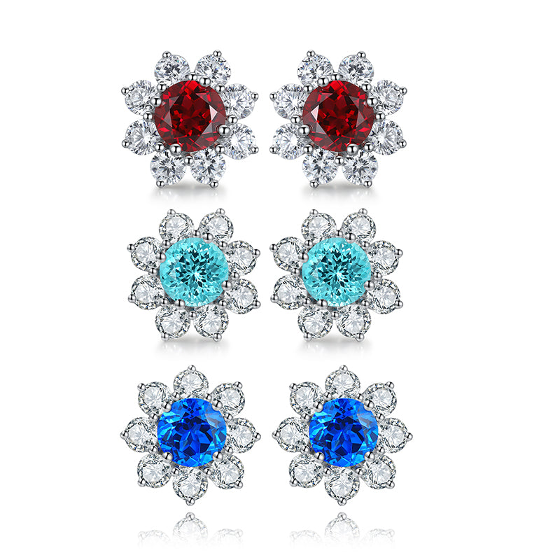S925 Argent 4.1g Boucles d'oreilles en pierres précieuses créées par un laboratoire de fleurs