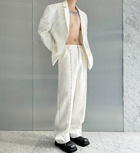 Pearl Strass Epaule Pad blanc costume pour les hommes avec une sensation de détente