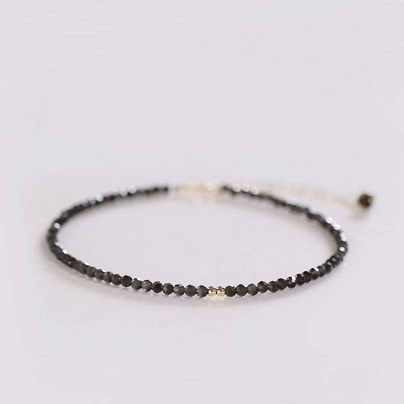 Anklet obsidien naturel ultra-fin pour les femmes