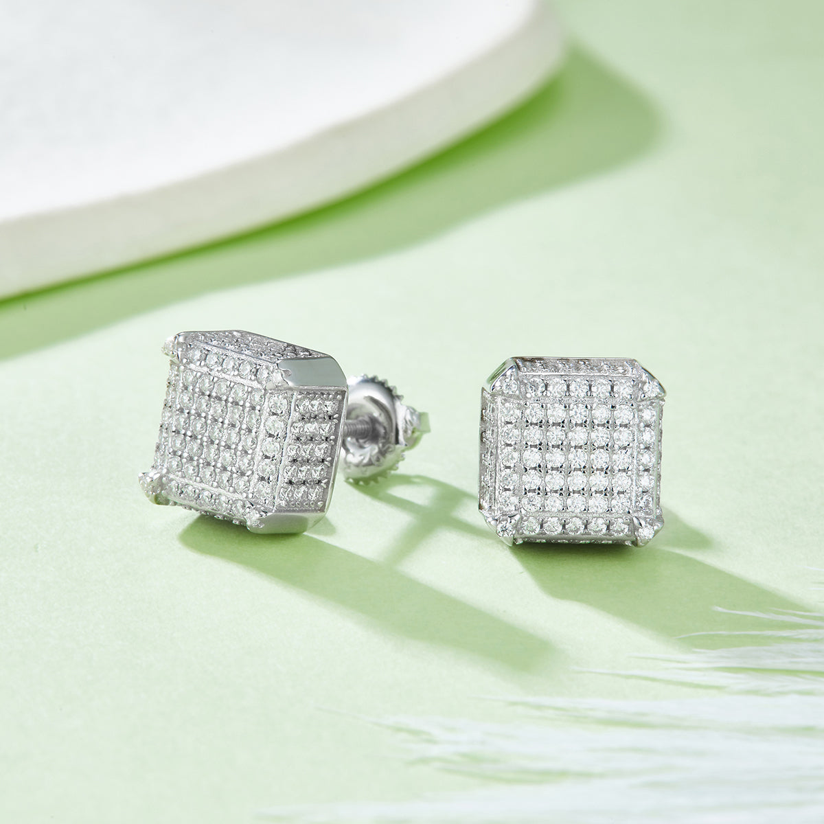 S925 Argent Sterling 218pcs D Couleur VVS1 Moissanite Boucles d'oreilles 3D Cube 2g Vis Hypoall