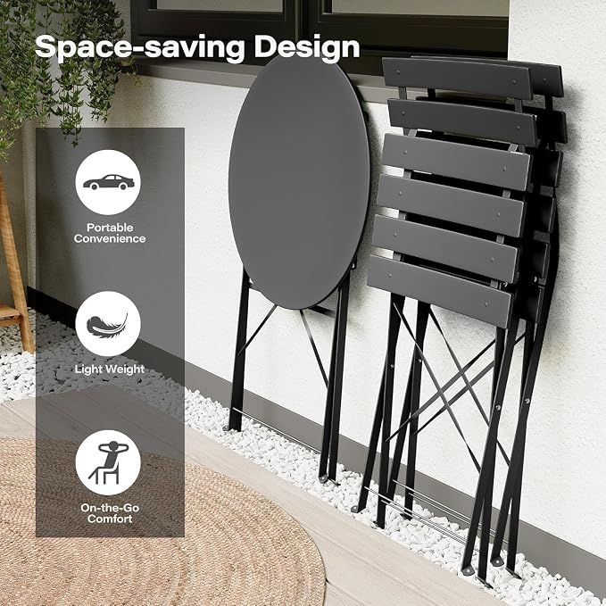 Intérieur Extérieur 3-Piece pliable Bistro Set pliant de meubles de patio extérieur 2 chaises A