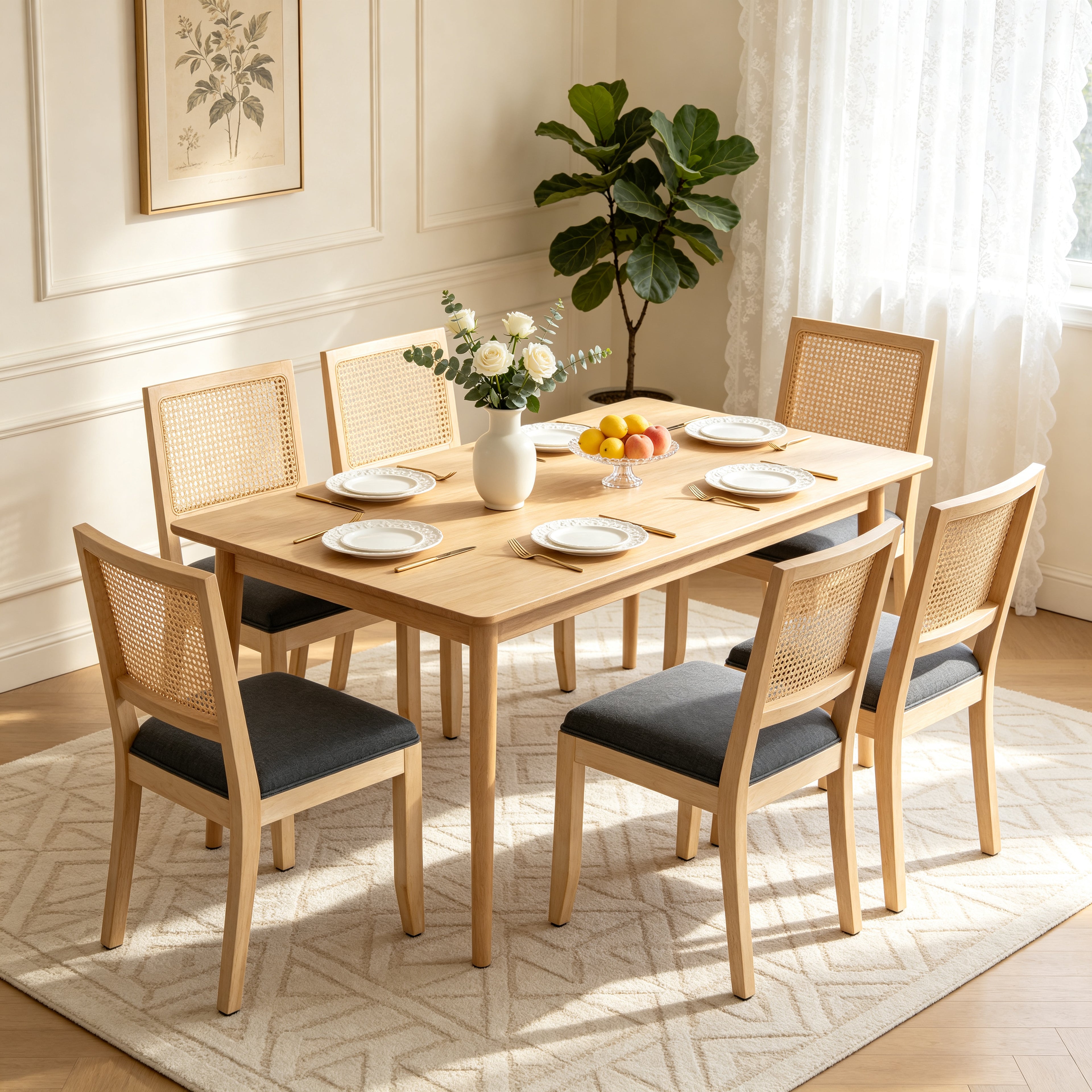 Agritourisme Rattan Chaises à manger Ensemble de 2