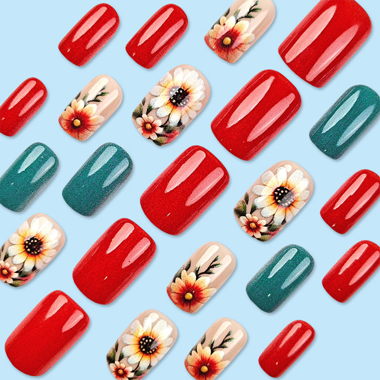 24 pièces de courte fleur de tournesol en forme d'ongle carré