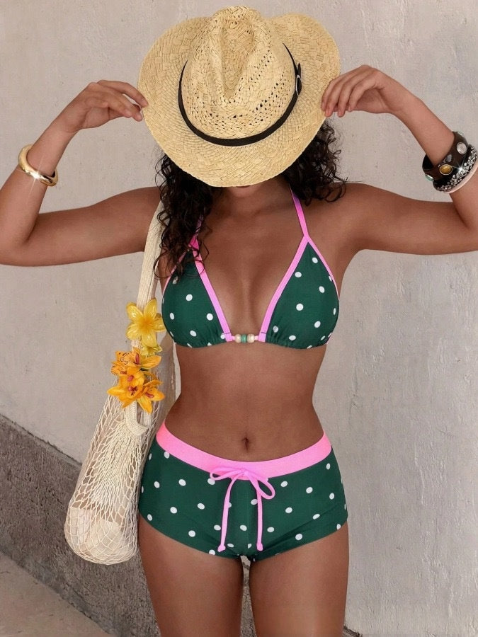 Bikini maillot de bain en deux parties avec des pois contrastés