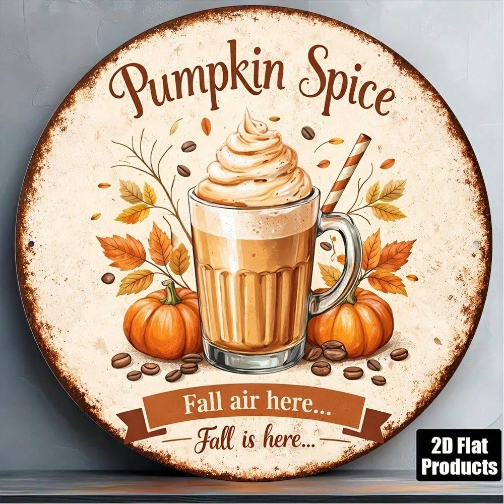 Vieille citrouille Spice Latte Ronde Panneau Retro Autumn Wall Decor