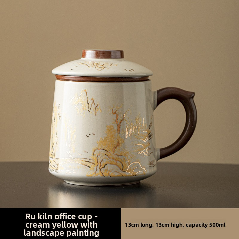 Chine-style grande capacité Ru Kiln Changement de couleur tasse de thé-séparer avec luge et filtre