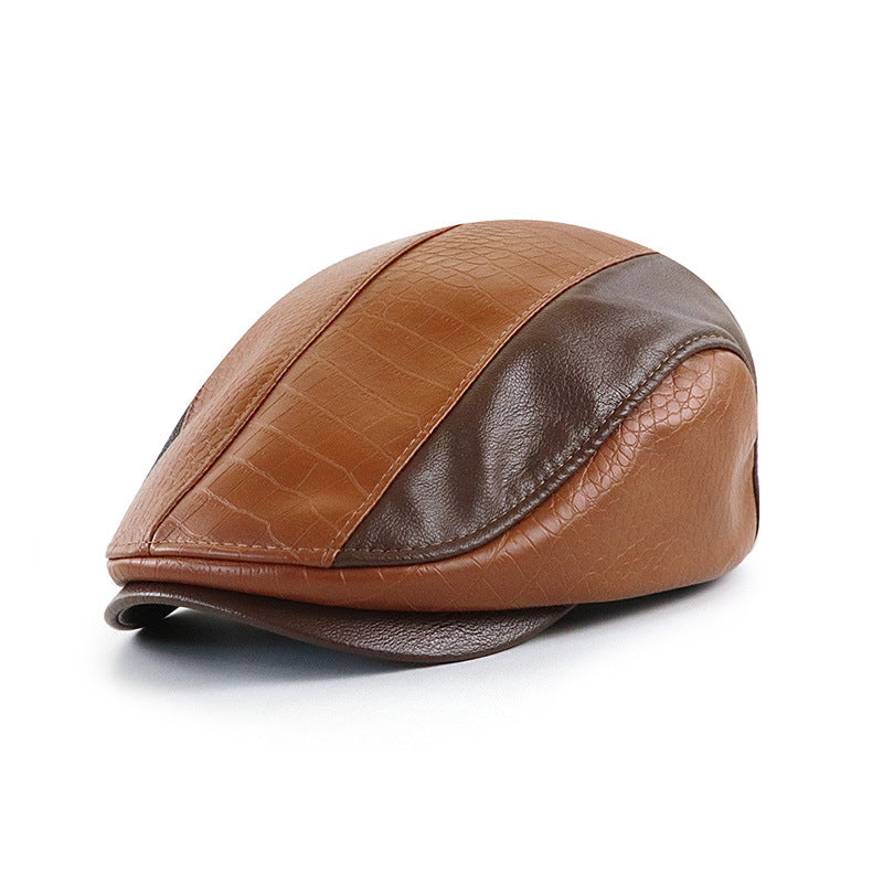 Style américain Vintage PU Leather Artistic Patchwork Newsboy Cap