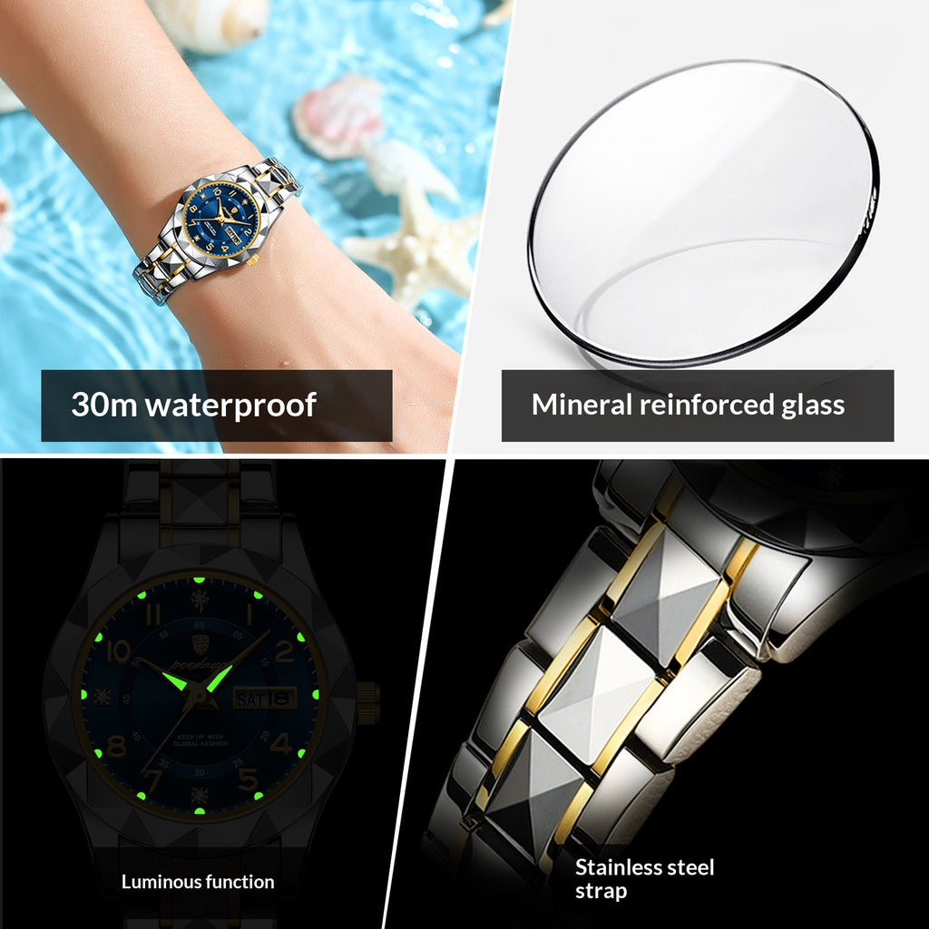 Montre à quartz féminine à double date étanche