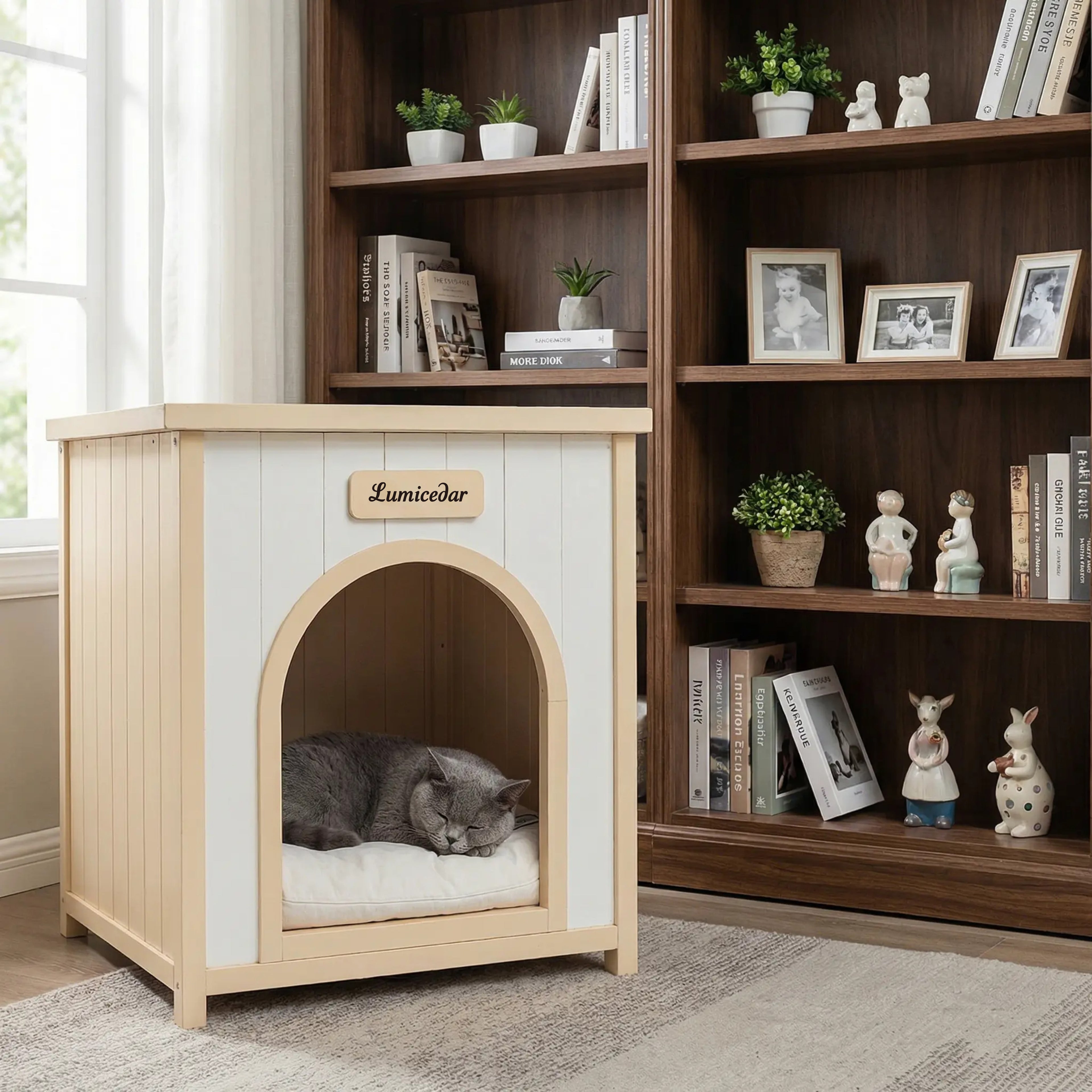 Maison de chien en bois moderne avec coussin amovible – Cèdre solide Pet House pour petit faire