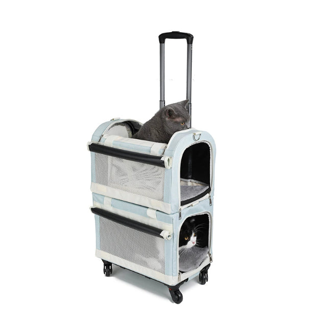 Multi Pet Carrier Double Decker 4 roues Chariot pour chats et petits chiens Détachable Carrier
